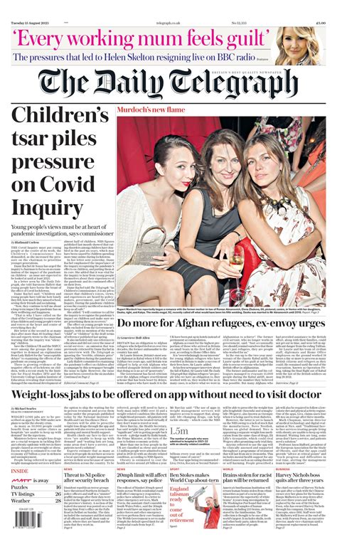 Daily Telegraph Front Page 15th Of August 2023 Tomorrows Papers Today