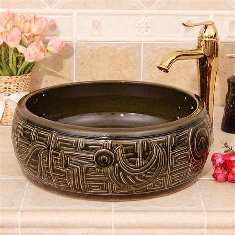 China Artistic Handmade Ceramic Wash Basin Lavobo Round Counter Top