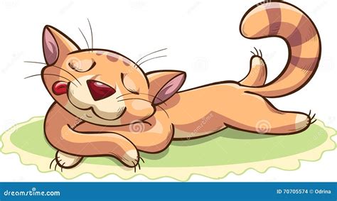 Cat Resting On The Green Mat Stock Vector Illustration Of Fluffy