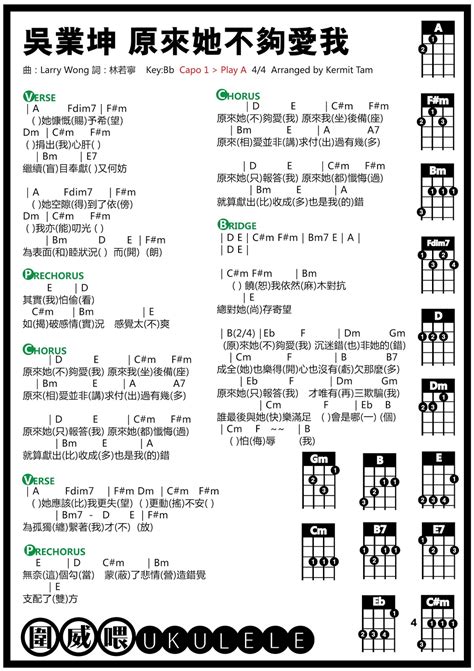 圍威喂 Ukulele 吳業坤 原來她不夠愛我 Ukulele譜 教學