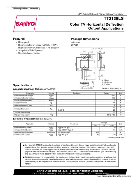 TT2138LS SanyoSemiconDevice | Download Free PDF | Bipolar Junction ...