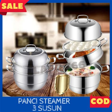 New Panci Steamer Stainless Tingkat Kukusan Panci Kukus