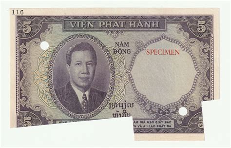 Indochina 5 Piastres 5 Dong Nd 1953 Vietnam Color Trial Specimen P