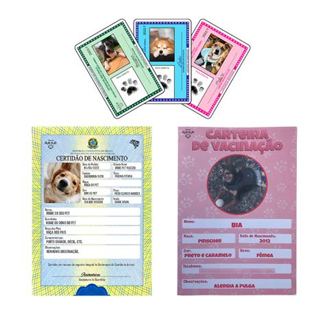 Kit RG Certidão e Carteira de Vacina PET Foto para Cachorro