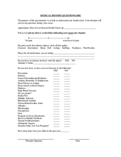 Physical Therapy Client Intake Form In Word And Pdf Formats Page 6 Of 6