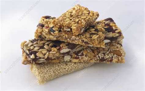 Assorted cereal bars - Stock Image - C059/6375 - Science Photo Library