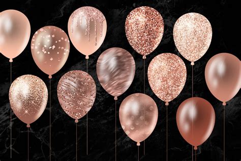 Glitter Balloons Clipart Rose Gold And Silver Glitter Party Etsy