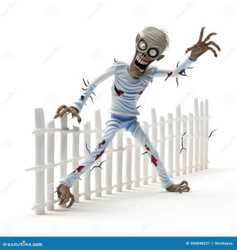 Exuberant Zombie Walking Along Fence In Grandparentcore Style Stock