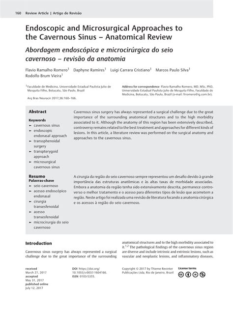 Endoscopic And Microsurgical Approaches To The Cavernous Sinus