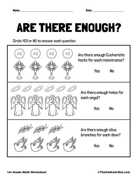 Are There Enough St Grade Math Counting Worksheet Catholic Themed