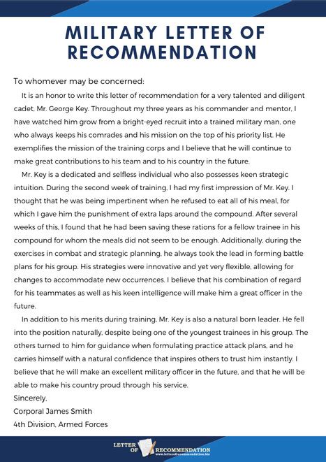 Military Letter Of Recommendation Sample PDF Template