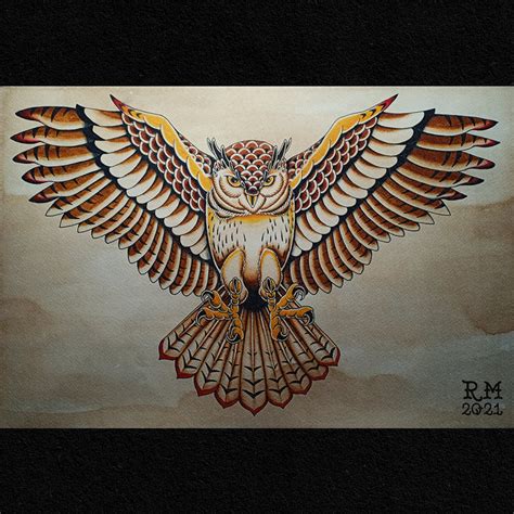traditional owl tattoo 6