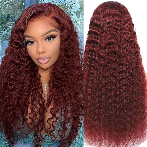 28inch Reddish Brown Deep Wave Lace Front Wigs Human Hair