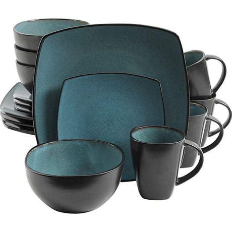 Gibson Elite Soho Lounge Square 16 Piece Stoneware Dinnerware Set Teal