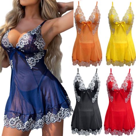 Women Lace Sheer Lingerie Babydoll Dress Strap Chemise Sleepwear Sexy Nighty EBay