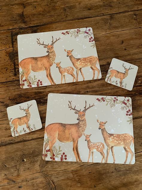 Piece Set Of Stag Cork Backed Placemats Coasters Stag Etsy