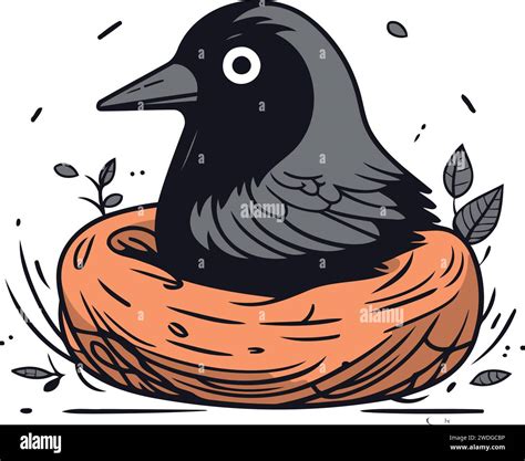 Crow In Nest Vector Illustration Of A Bird In A Nest Stock Vector