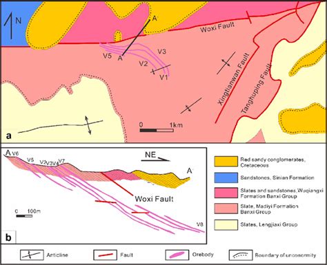 A Geological Map Of The Woxi Au Sb W Deposit In Southern China B