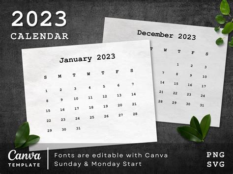 Editable 2023 Calendar Clip Art in Cute Typewriter Font Canva Template - Etsy