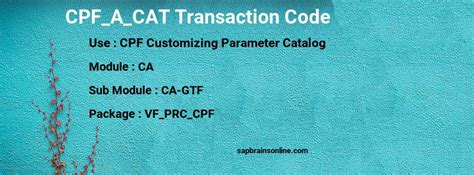 CPF A CAT SAP Tcode For CPF Customizing Parameter Catalog