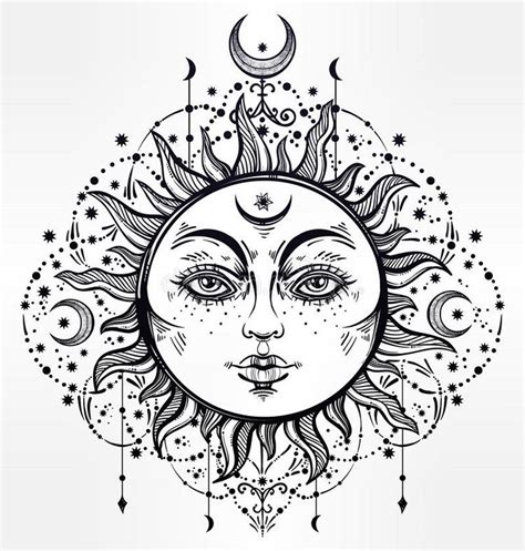 Bohemian Sun And Moon Coloring Pages For Adults