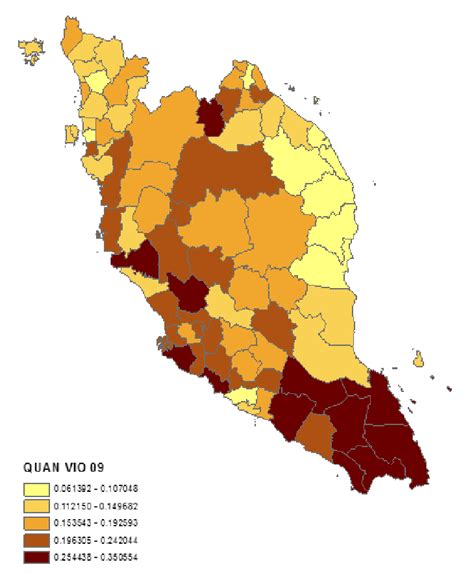 A map showing the violent crime rate using the percentiles method for ...