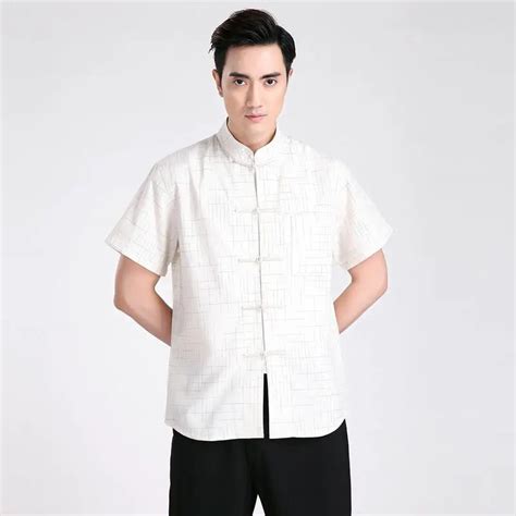 Beige Summer Mens Cotton Linen Kung Fu Shirt Tops Traditional Chinese