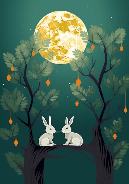 Premium Photo There Are Two Rabbits Sitting On A Tree Branch Under