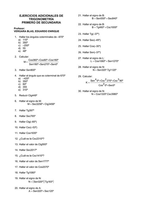 Ejercicios De Trigonometr A Pdf