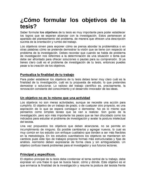 ¿cómo Formular Los Objetivos De La Tesis Docsity