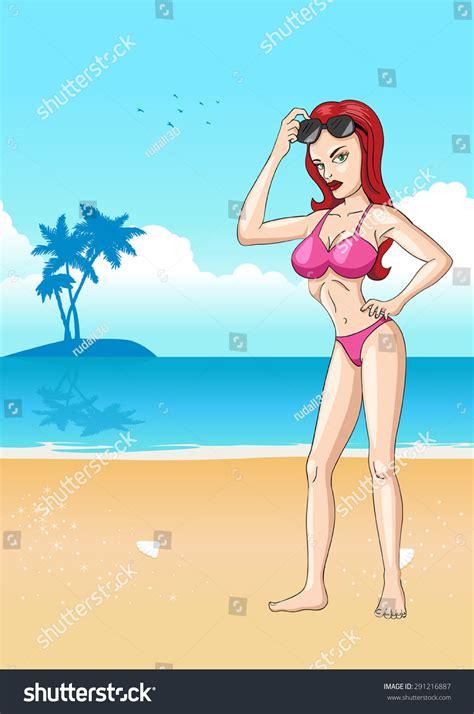 Cartoon Illustration Sexy Girl Bikini Beach Stock Vector Royalty Free 291216887 Shutterstock