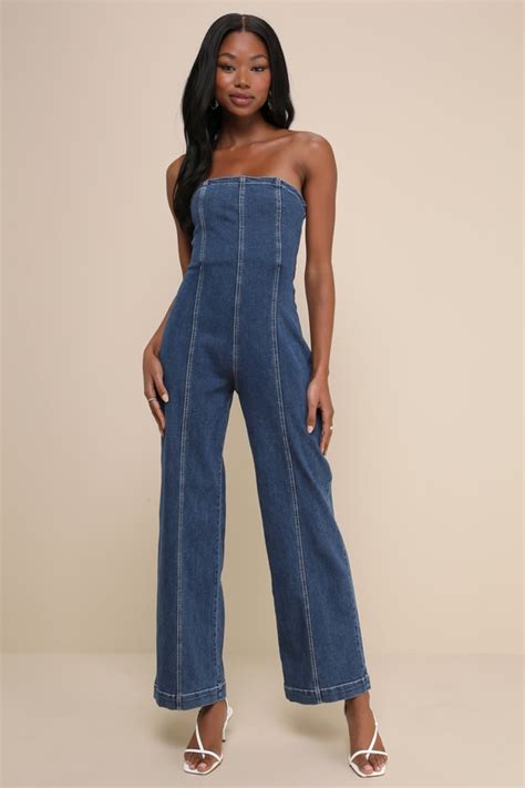 Rare London Jumpsuit Medium Wash Jumpsuit Strapless Jumpsuit Lulus