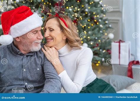 Charming Mature Woman Embracing Her Handsome Man Stock Photo Image Of Positive Female 166480368
