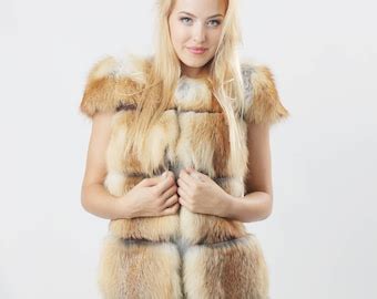 Long Fox Fur Vest For Women Sleeveless Jacket Winter Coat Etsy