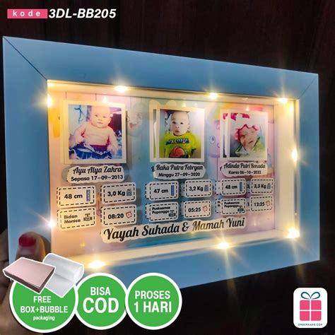 Jual FRAME 3D LAMPU Kado Hadiah Bayi Biodata Bayi Baby Born Boy