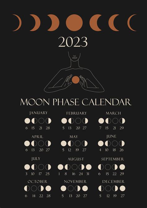 Moon phases calendar 2023 with a girl line. Waning gibbous, Waxing ...