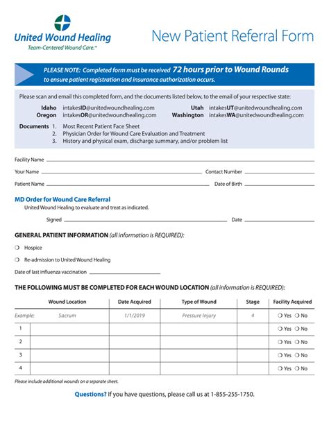 Fillable Online New Patient Referral Form United Wound Healing Fax