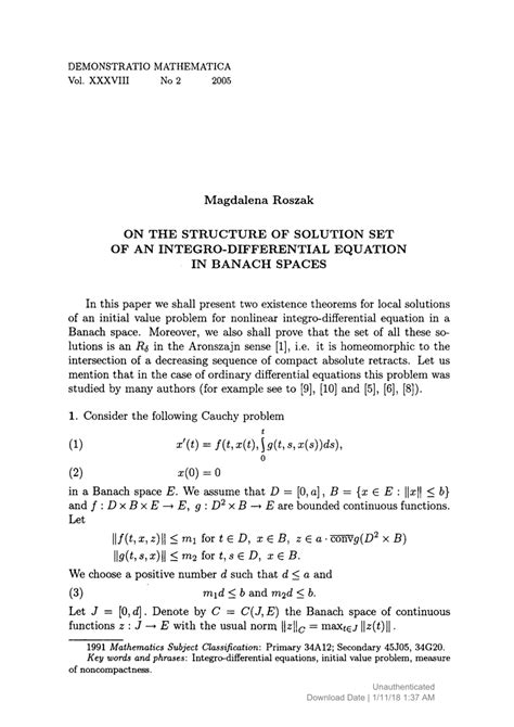 PDF On The Structure Of Solution Set Of An Integro Differential