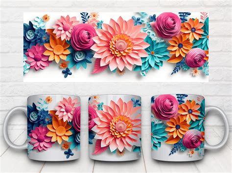 3d Flowers Mug Wrap Template Bundle Sublimation Mug Design Etsy