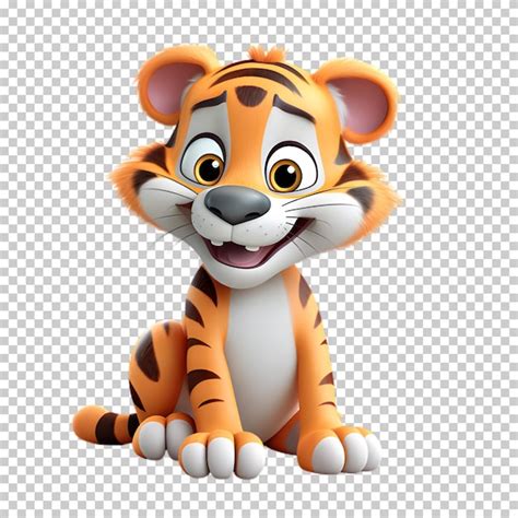 Tigre De Desenho Animado 3d Isolado Em Fundo Transparente PSD Premium