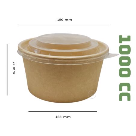 Bowl Kraft 1000 Ml Con Tapa Pp 50 Unids