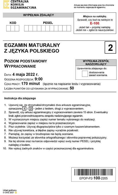 Matura J Zyk Polski Poziom Podstawowy Arkusz Cke Dziennik