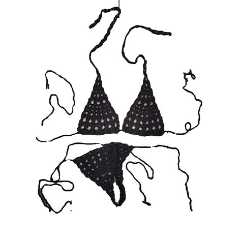 Buy Handmade Crochet Micro Bikini Set Sexy Black Lingerie Set Mini