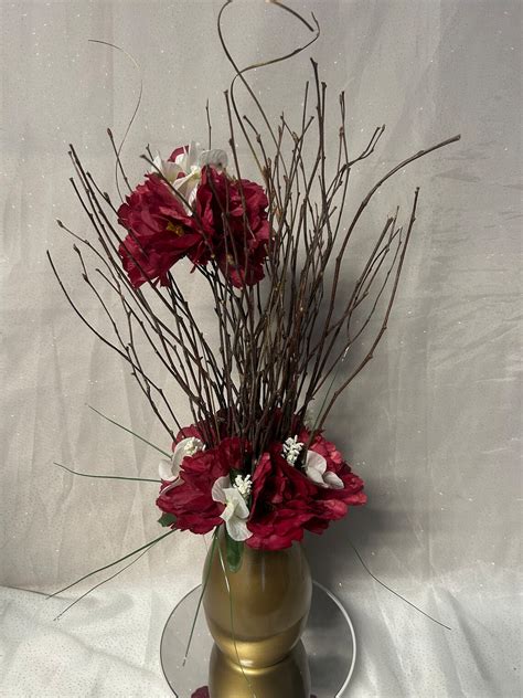 Burgundy Willow Tree Centerpiece, Natural Willow Branch Decor, Burgundy ...