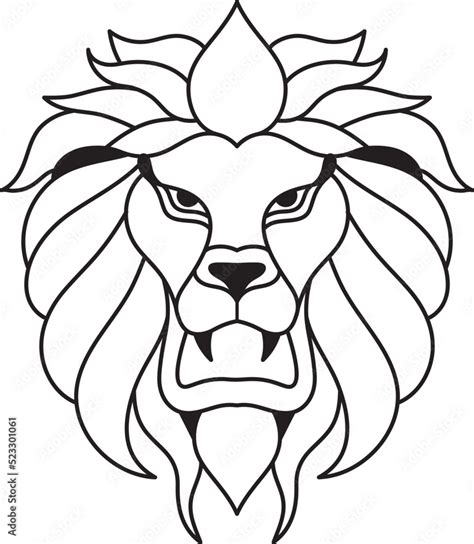 Hand Drawn Lion Line Art Tattoo Coloring Page For Kids Stock Vector