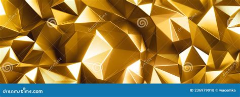 D Render Abstract Golden Panoramic Background Crumpled Gold Foil