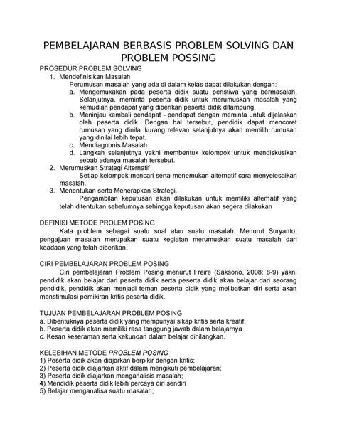 Pembelajaran Berbasis Problem Solving Dan Problem Possing