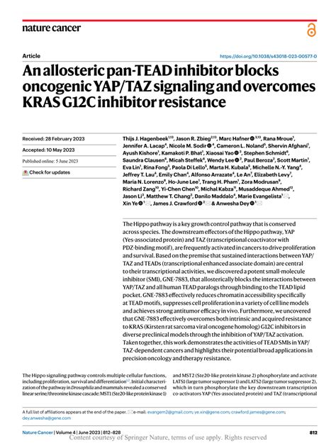 Pdf An Allosteric Pan Tead Inhibitor Blocks Oncogenic Yap Taz