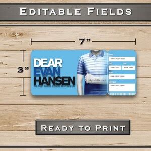 Dear Evan Hansen Printable Broadway Surprise Ticket Editable Musical