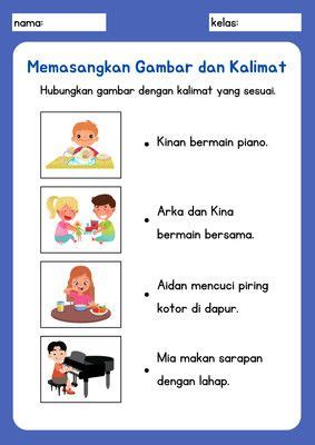 Lembar Kerja Anak Memasangkan Gambar Dan Kalimat Templates By Canva